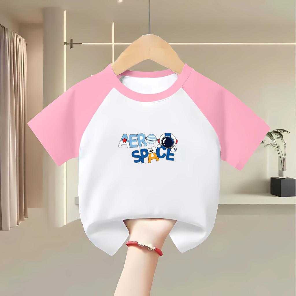 Size up, short sleeves, baby boys and girls, round neck, slim fit, add 1 size
