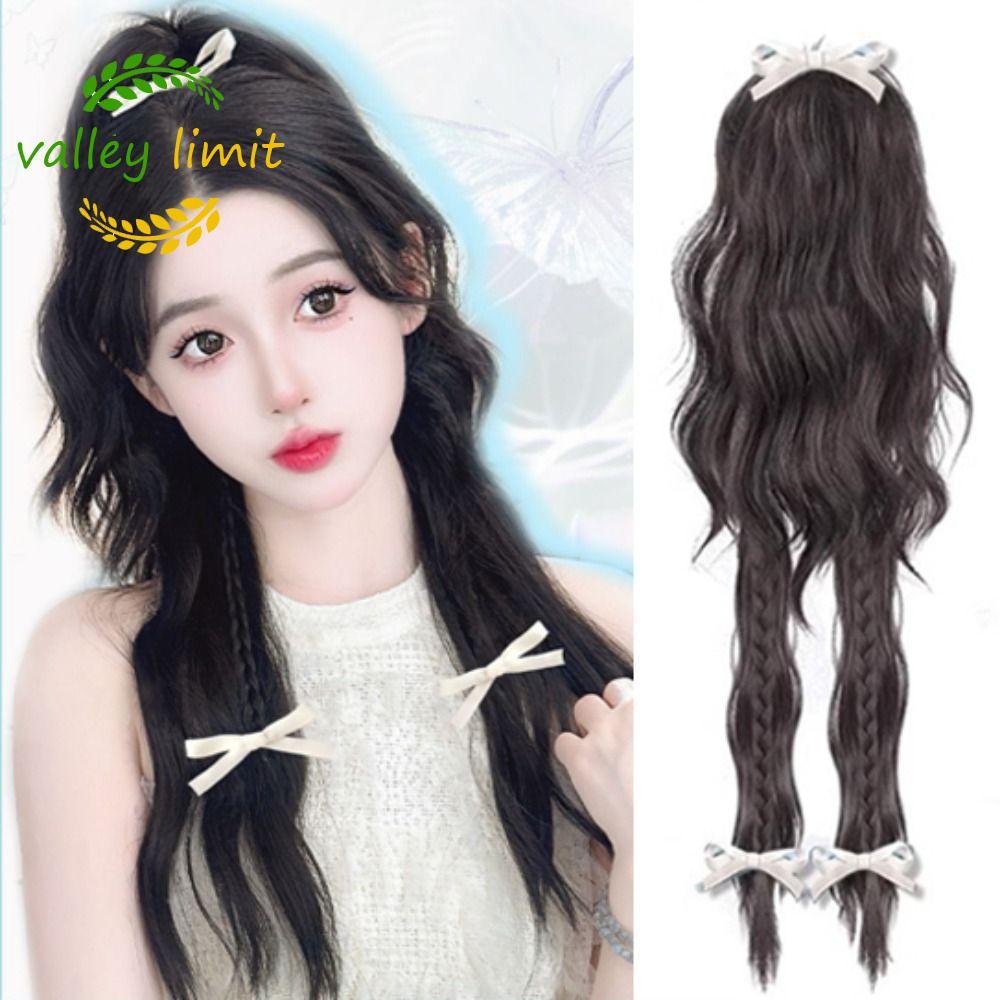 Tổng Hợp Valley Limit Twisted Braid Tóc Giả, Ponytail Accessories với Nơ và Half-Ponytail cho Nữ