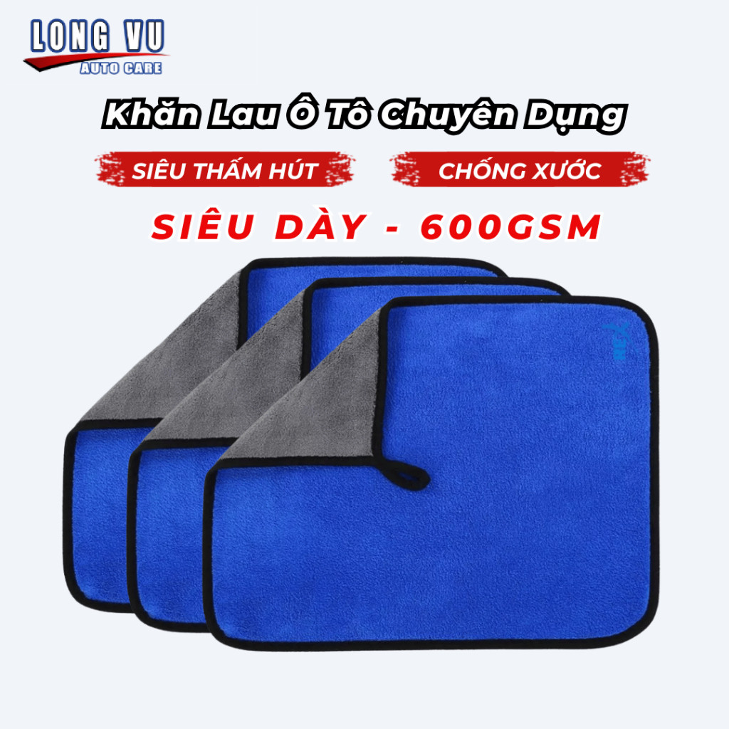 Khăn lau xe chuyên dụng ô tô Microfiber siêu thấm không bị sơ rối 2 lớp - Loại Dày