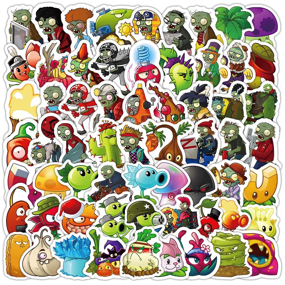 Bộ 50/100/200 Sticker Plants vs Zombies Cartoon Có Keo Sẵn Chống Nước Bền Đẹp Dán Vali Ốp Điện Thoại