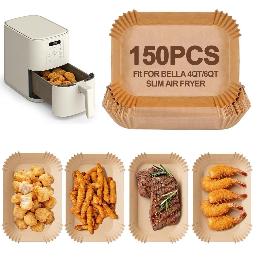 150 Chiếc Giấy Da Chiên Không Khí Giấy Lót Cho bella 4Qt Slim Air Fryer, Airfryer Hình Chữ Nhật Lót 