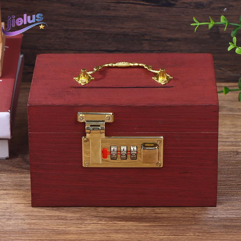 [Jielus] Hộp Gỗ Mật Khẩu Lo Tiết Kiệm Tiền Hộp Đựng Tiền Xu Heo Đất Tổ Chức Với Lo Hộp Kho Báu Cho T