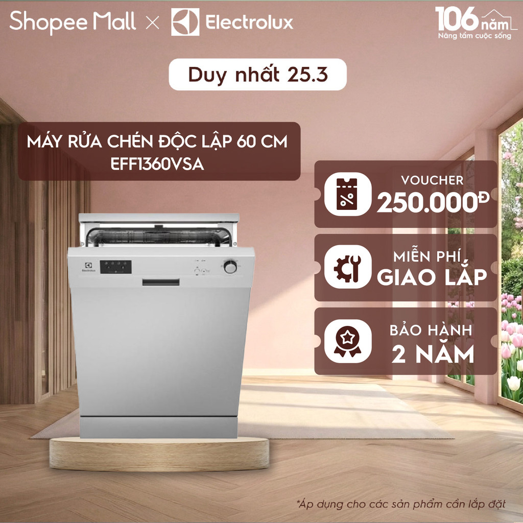Free giao lắp - Máy rửa chén độc lập Electrolux 60 cm UltimateCare 100 cho 13 bộ chén đĩa EFF1360VSA