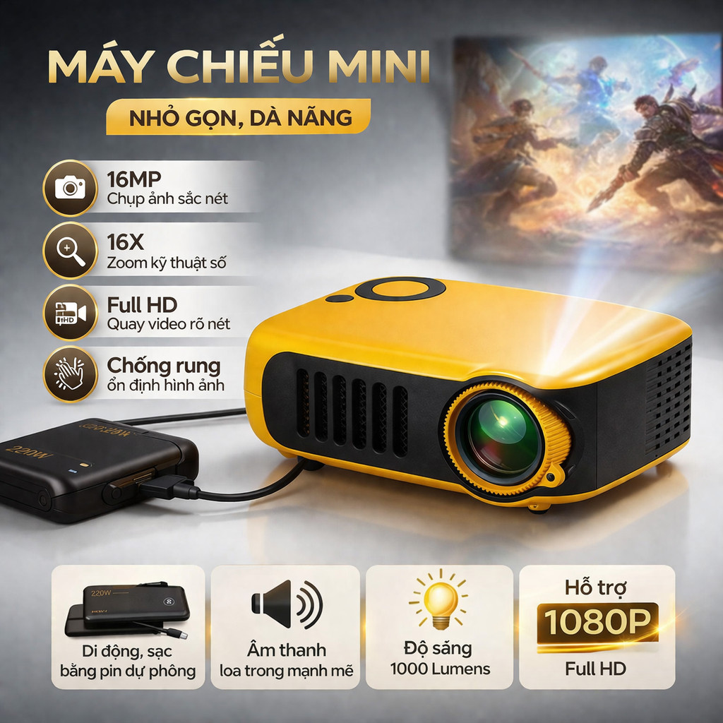 Mini Projector 1080P HD, Máy Chiếu Mini, Máy Chiếu Gia Đình, Máy Chiếu Cầm Tay, Projector Nhỏ Gọn, X