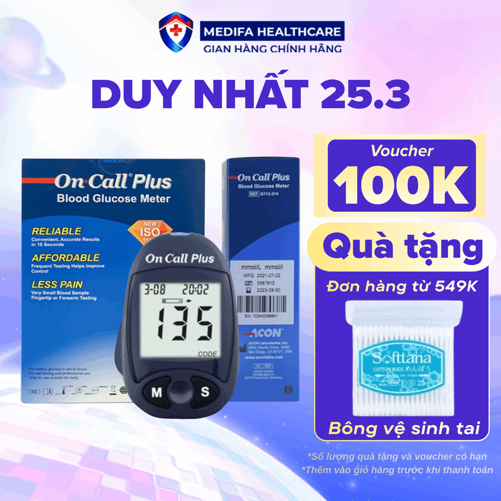 Máy Đo Đường Huyết On-Call Plus Acon Biotech Mỹ Gồm Bút Chích Máu Và 10 Kim Chích Máu Chính Hãng