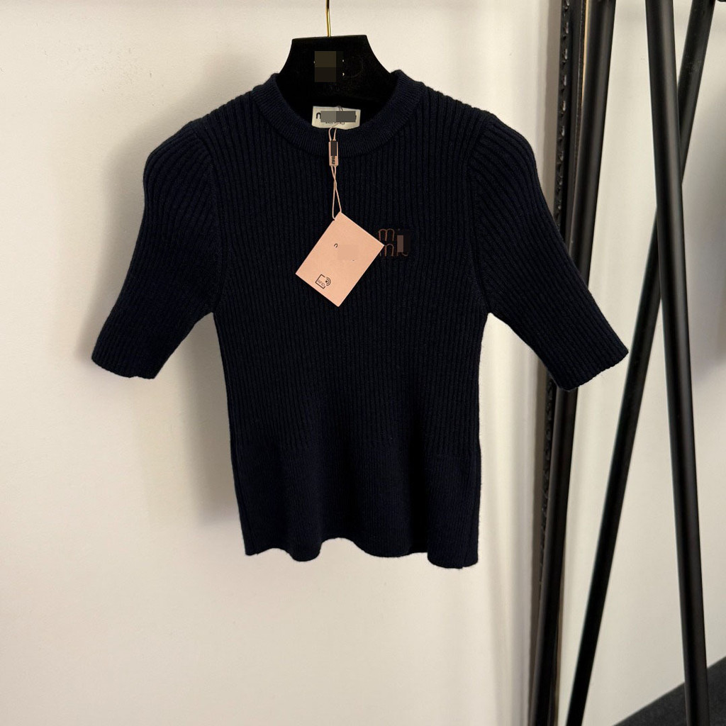 R6WA MIU*M*  Round-neck Commuting Knit Sweater for Women, New Fashion Short-Sleeve Top