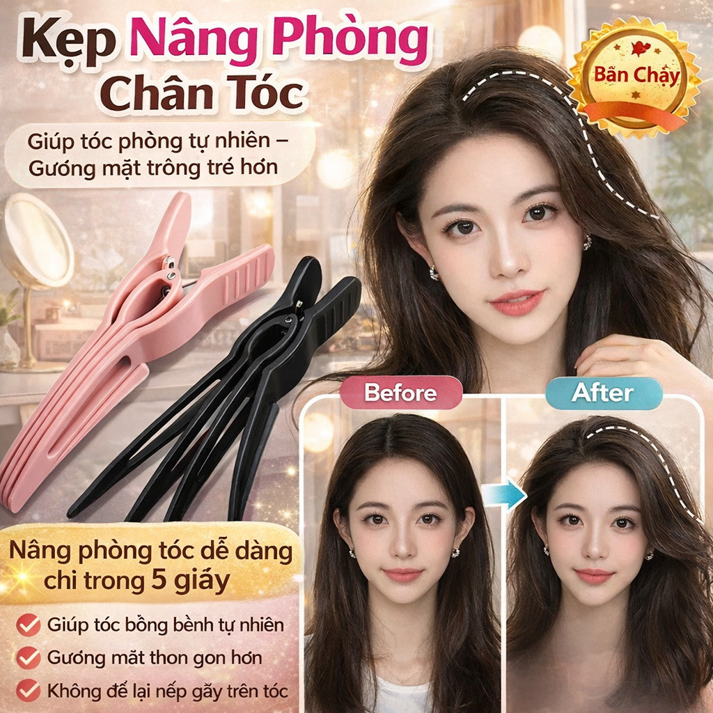 🔥Giá sốc🔥Kẹp tóc liền mạch cho đỉnh đầu chân tóc và mái/kẹp tóc phồng chân tóc/tóc kẹp mái/Kẹp tạo đ