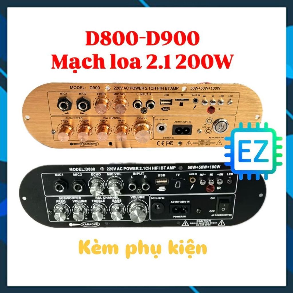 D800, D900 - Mạch khuyếch đại âm thanh 2.1 Karaoke Bluetooth 100W+50W*2 kèm phụ kiện
