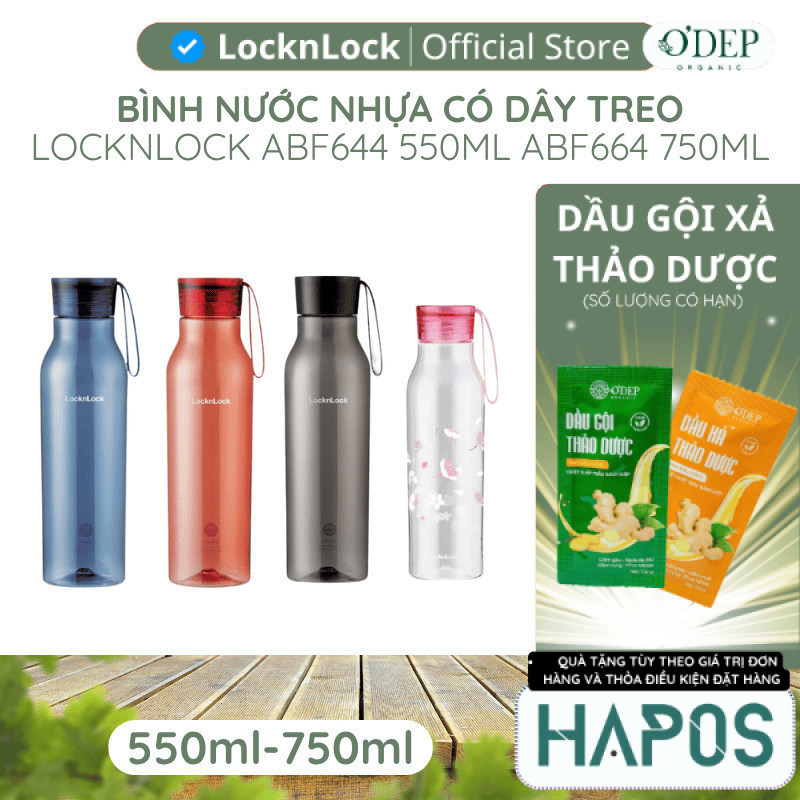 Bình nước nhựa LocknLock Eco Bottle có dây treo, an toàn cho sức khỏe ABF644 550ML ABF664 750ML - HA