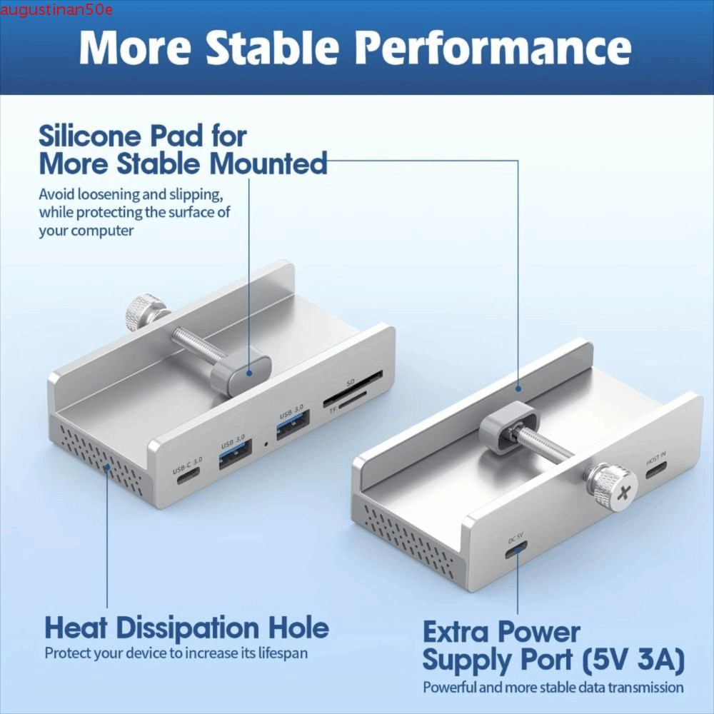 Kẹp HUB USB VERGE, Bộ chuyển đổi bộ chia USB USB 3.2 / 3.0 / 2.0 5Gbps, Thiết kế kẹp Nguồn điện Phụ 