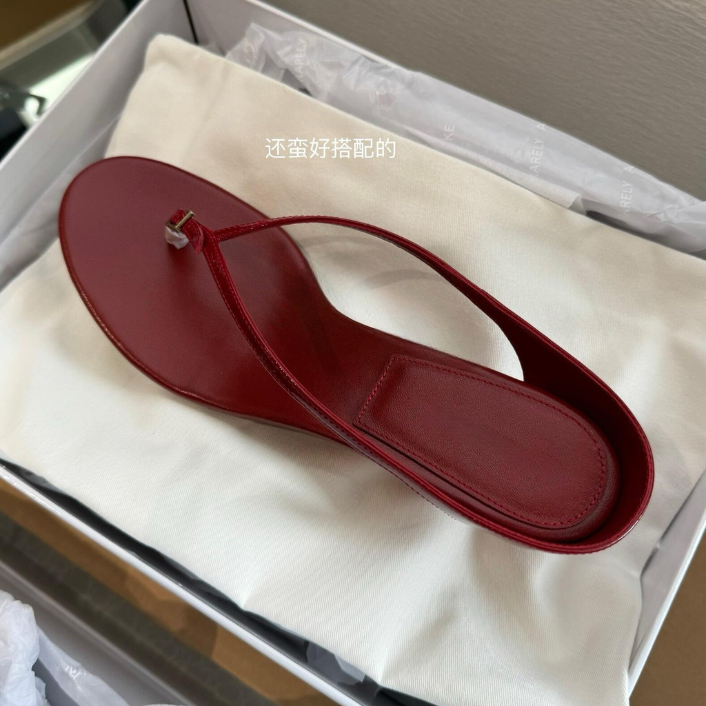 Sheepskin Version~Women's retro wedge heel leather flip-flops with thin straps, suitable for outdoor