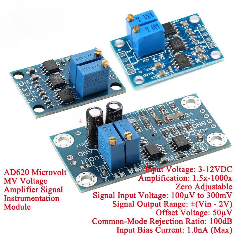 2 Cái / 1 Cái AD620 Microvolt MilliVolt MV Bộ Khuếch Đại Điện Áp Tín Hiệu Dụng Bảng Mô Đun 3-12VDC A