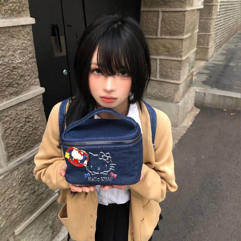 Denim Kitty Cat Cosmetic Bag All-Match Lipstick Headset Storage Bag Portable Portable Cosmetic Bag T