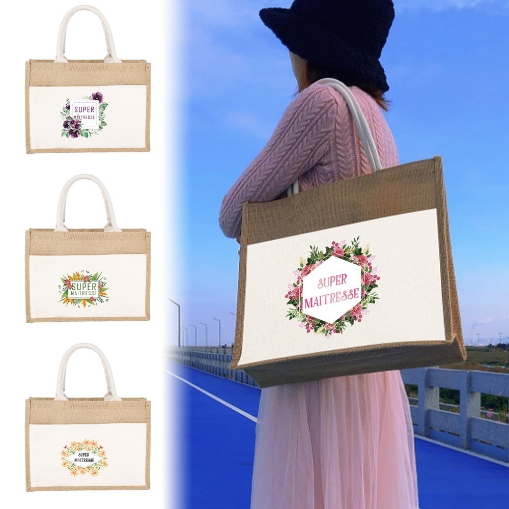 Tote Jute Handbag Linen Shoulder Bag Sacks Jute Imitation Sacks Shopping Bags Tote Laminated Bags Mi