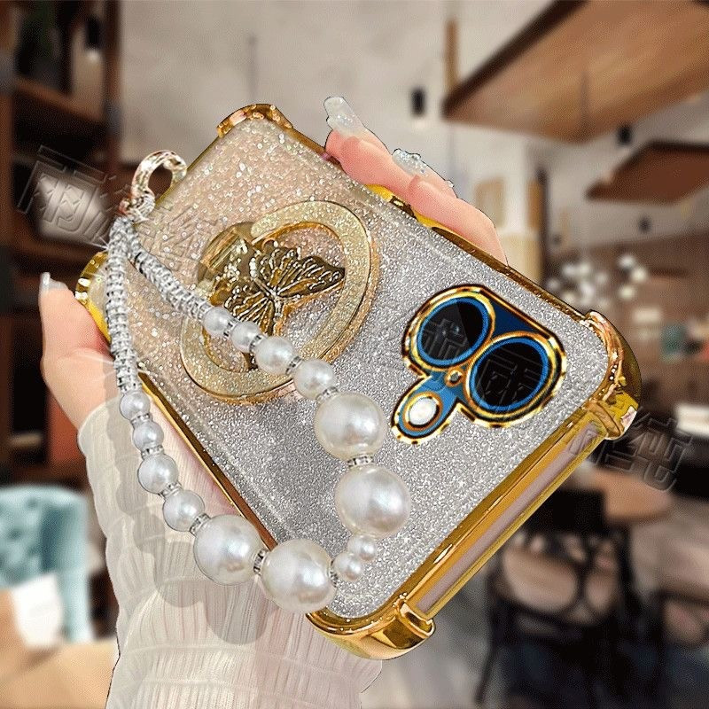 Ốp Xích Ngọc Trai Giá Đỡ Bướm Cho Realme C85 Pro 15 Pro 5G Realme 7T Realme P3 Ultra 5G C63 V60 V60p