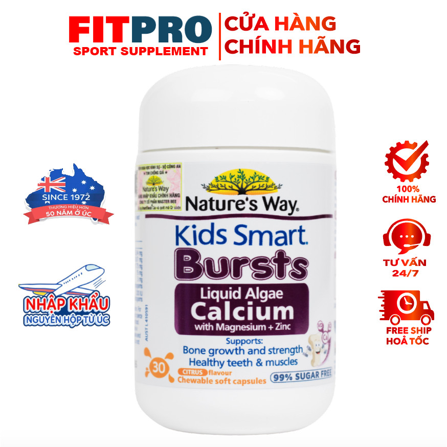 Viên Nhai Canxi Cho Bé Nature’s Way Bursts Calcium – Canxi Magie Kẽm, Bé Từ 6 Tháng (30 Viên)