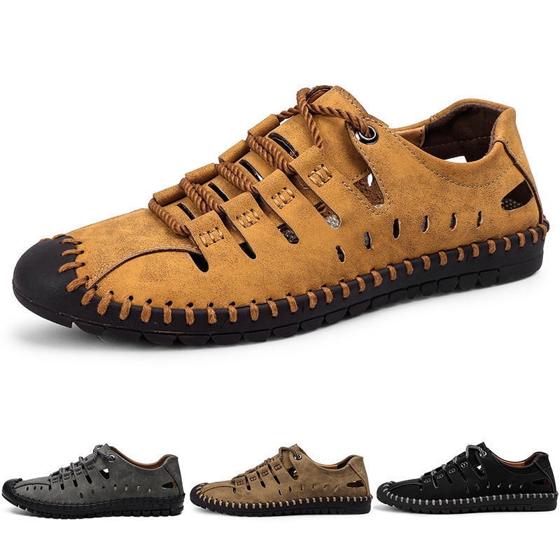 Giày nam bằng da thật rỗng thời trang phẳng Giày nam thông thường Giày nam ngoài trời Giày nam Giày 