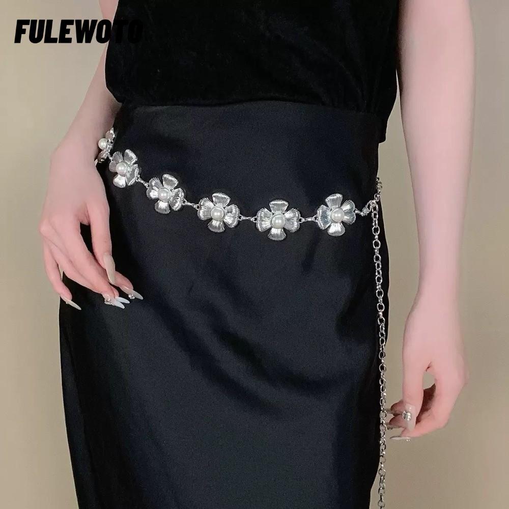 FILEWOTO Dây Thắt Lưng Hoa Mỏng Dây Xích Style Y2K Punk, Phụ Kiện BoHo Cho Quần Áo