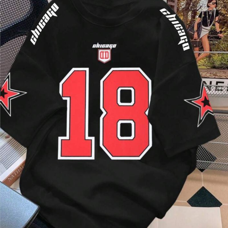 Treet Style Full Thăng hoa Unisex Casual Jersey Plus Size Tay ngắn In số màu trơn có cổ tròn [juxian