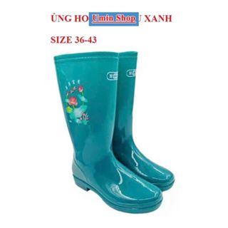 ( ỦNG LIỀN KHỐI-ĐẸP ) Ủng lao động cho nữ màu xanh size 36-43, ủng bảo hộ lao động, ủng hoa sen CAO CẤP
