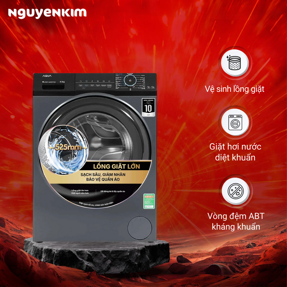 Máy giặt cửa trước Aqua Inverter 8.5 kg AQD-A852J.BK