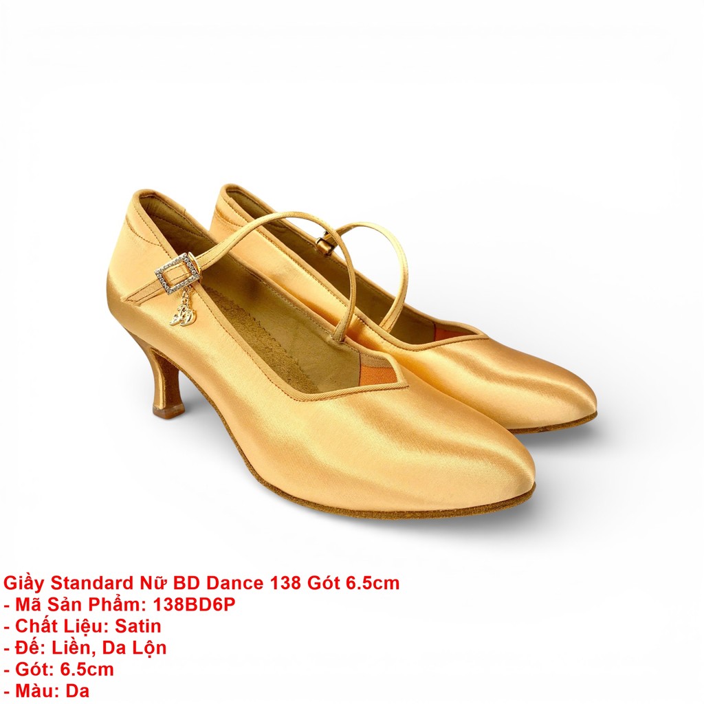 Giầy Khiêu Vũ Dancesports Standard Nữ BD Dance 138 Gót 6.5cm (138BD6P) - Satin Da (Tặng túi đựng già