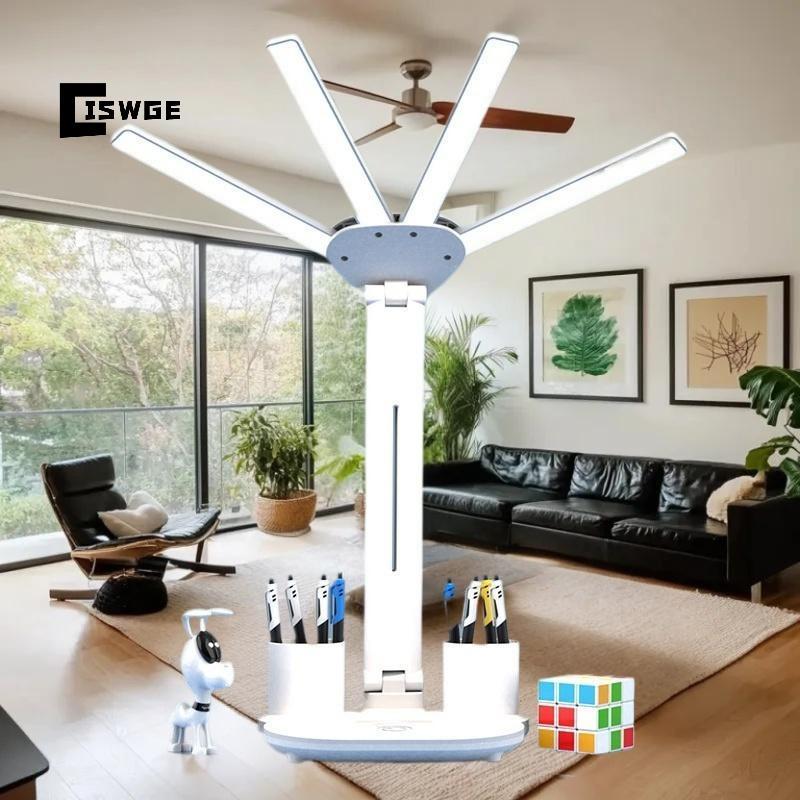 [CISWGE] Đèn bàn LED 4 đầu Touch Dimming Có thể gập lại Bảo vệ mắt Sạc USB Đèn ngủ đọc sách có giá đ