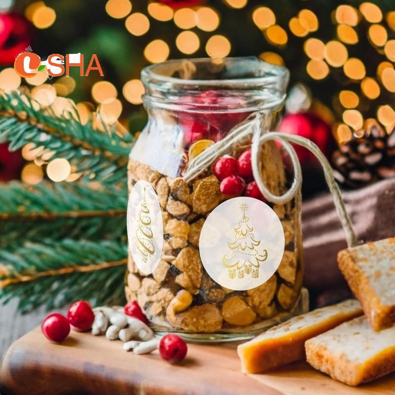 [LSHA] 500 Chiếc 1inch / 2.5cm Rõ Ràng Giáng Sinh Vui Vẻ Quà Thẻ Thẻ Con Dấu Tự Dính Nhãn Thêu Sò MỚ