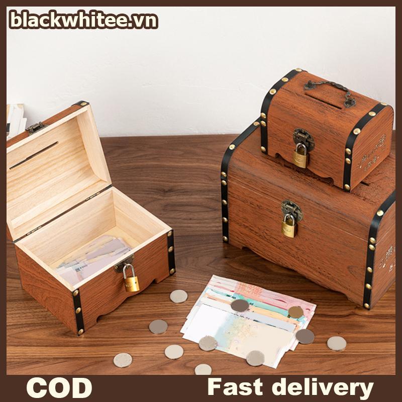 BWHTE 1 Bộ Hộp Bảo Quản Kho Báu Vintage Kho Báu Bằng Gỗ Có Lo Heo Đất Tổ Chức Hộp Tiết Kiệm Để Trang