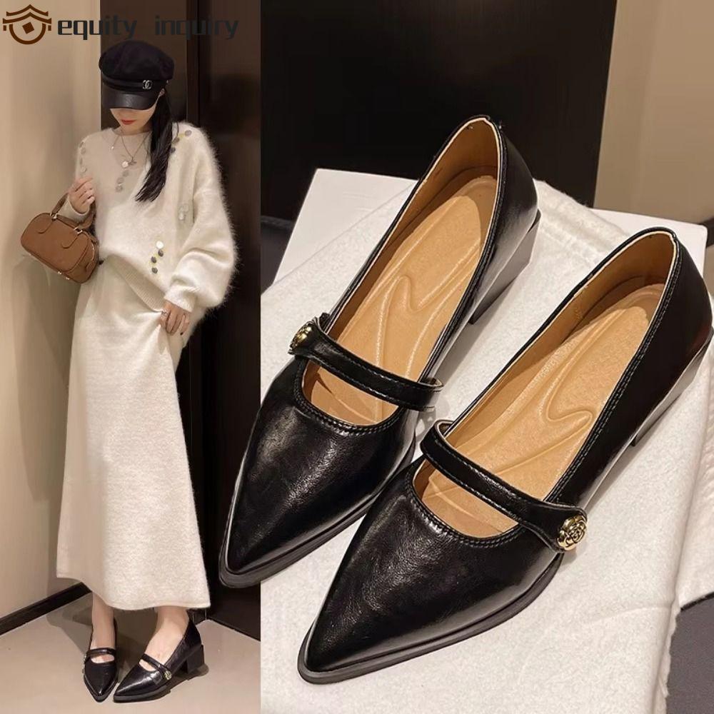 equity inquiry EQUITY INQUIRY Giày cao gót dày, Giày cao gót mũi nhọn màu trơn Camellia, Đế chống tr