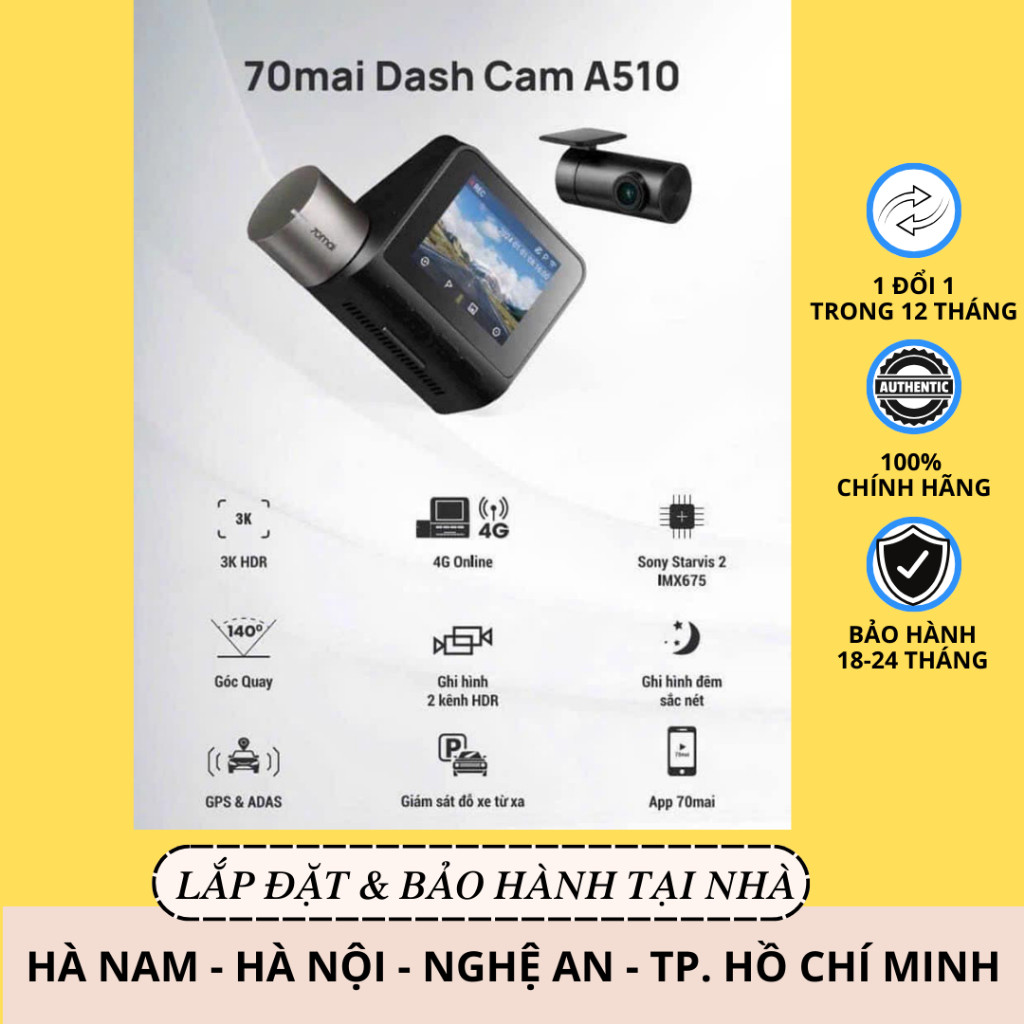 [Hàng mới về] Camera Hành Trình 70mai A510 Chính Hãng - Tặng Kèm Thẻ Nhớ 64G Khủng