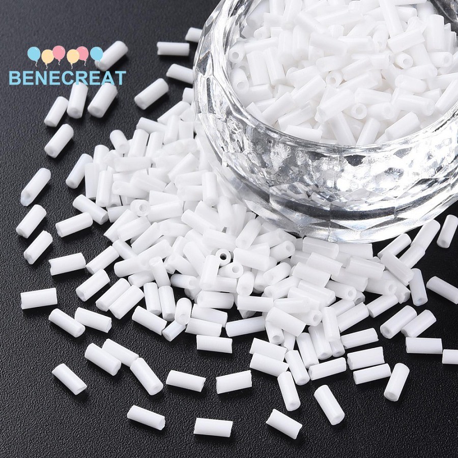 BENECREAT 1 pound Hạt thủy tinh Lỗ tròn Trắng 3 ~ 8x2mm Lỗ: 0,7mm khoảng 450g / pound