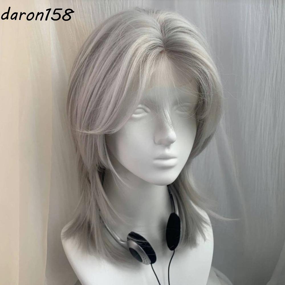 GREX Mullet Head - Tóc giả có nổ, đuôi sói ngắn thẳng tổng hợp cho cosplay. Tóc full đầu màu trắng f