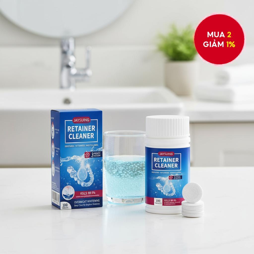 Jaysuing viên làm sạch răng giả và hàm duy trì để làm trắng, hơi thở thơm mát và vệ sinh răng miệng