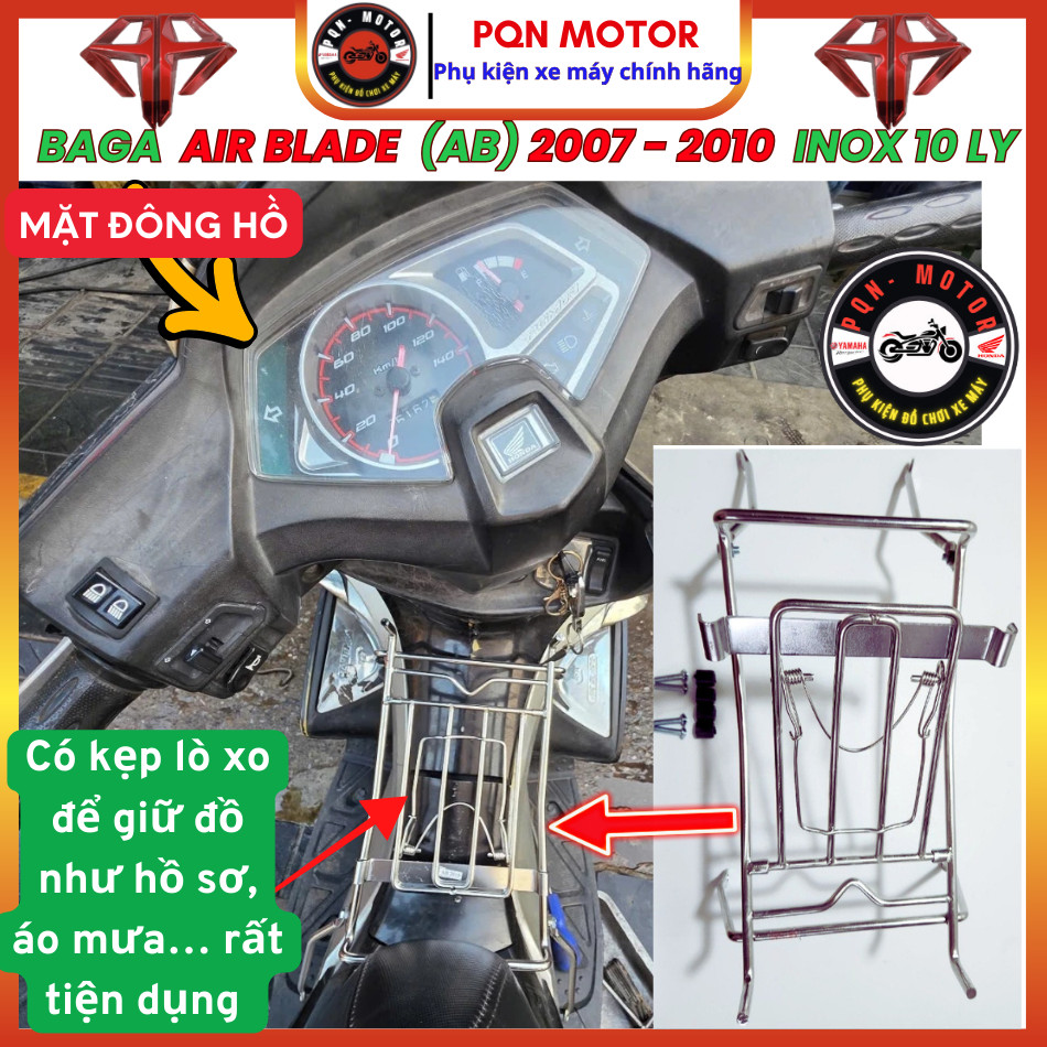 Baga Giữa Air Blade 2007-2010 Inox 10 Ly Dày Chắc Chắn - Màu Titan Sơn Đen - Kèm Ốp Pô AB 110