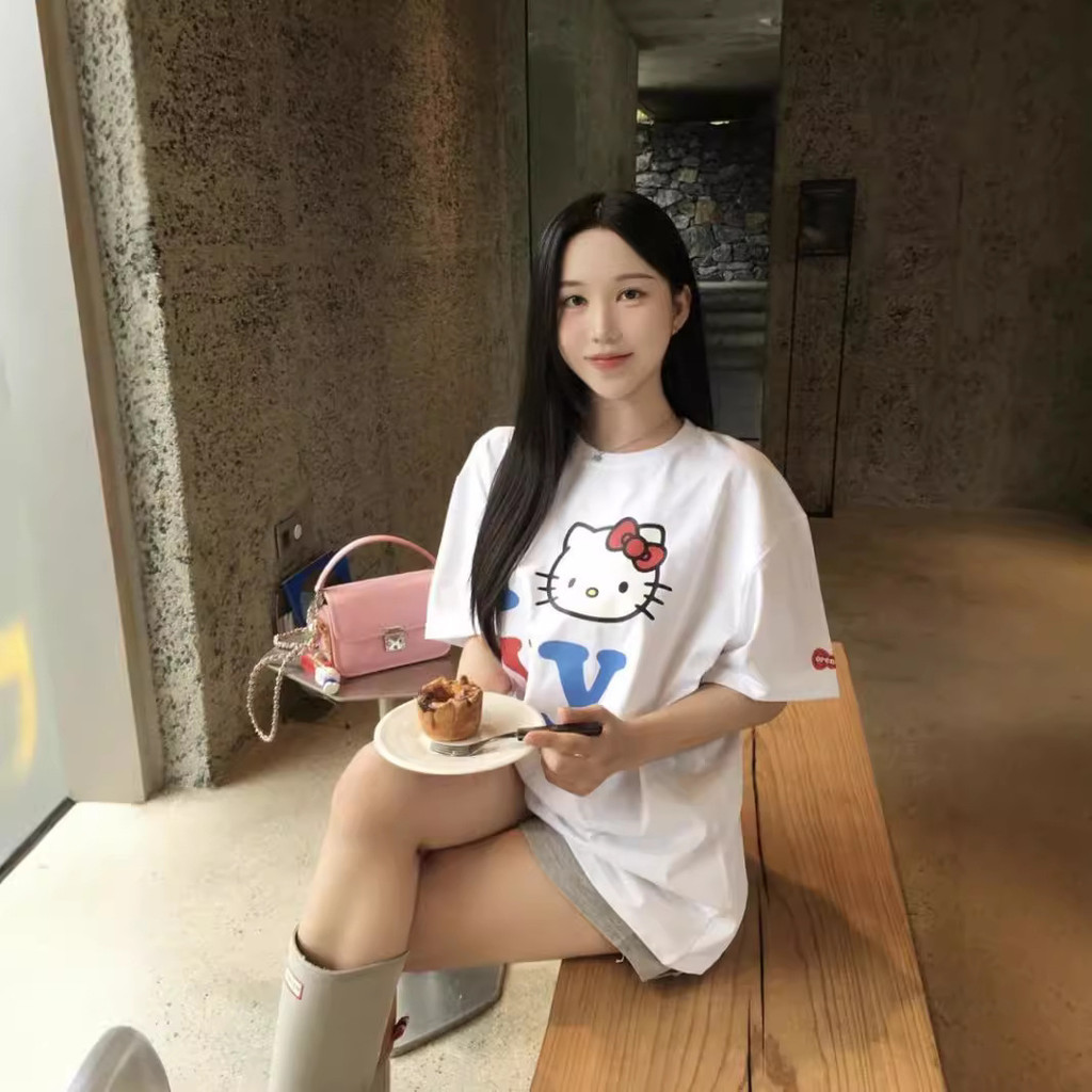 OPEN YY Korean co-branded color-blocked short-sleeve cute loose casual shirt, same style as Baekhyun