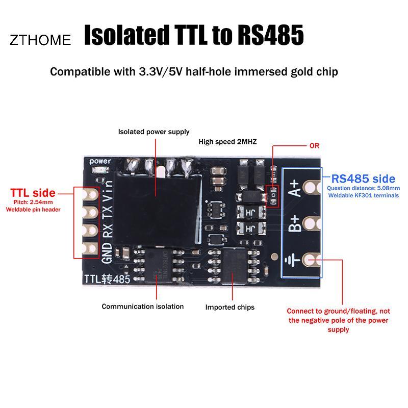 ZTHOME 1 / 2 Chiếc Cách Ly TTL Sang RS485 Cấp Ban Mô Đun Nối Tiếp Tự Động Ngược Tốc Độ Cao 2Mbps Nửa