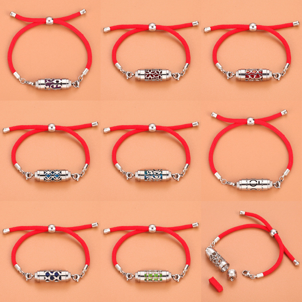 baoluan#2025New Aromatherapy Essential Oil Bracelet Perfume Diffuser, Cylindrical Red Rope Adjustabl