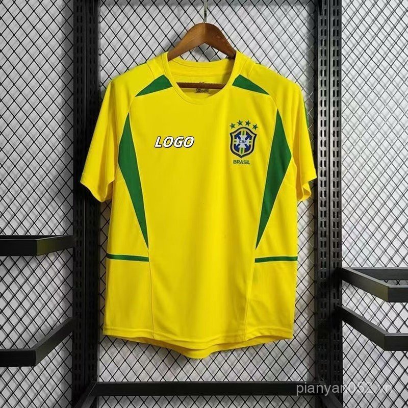 Áo thun bóng đá nam ngắn tay phong cách Retro 2002 Brazil