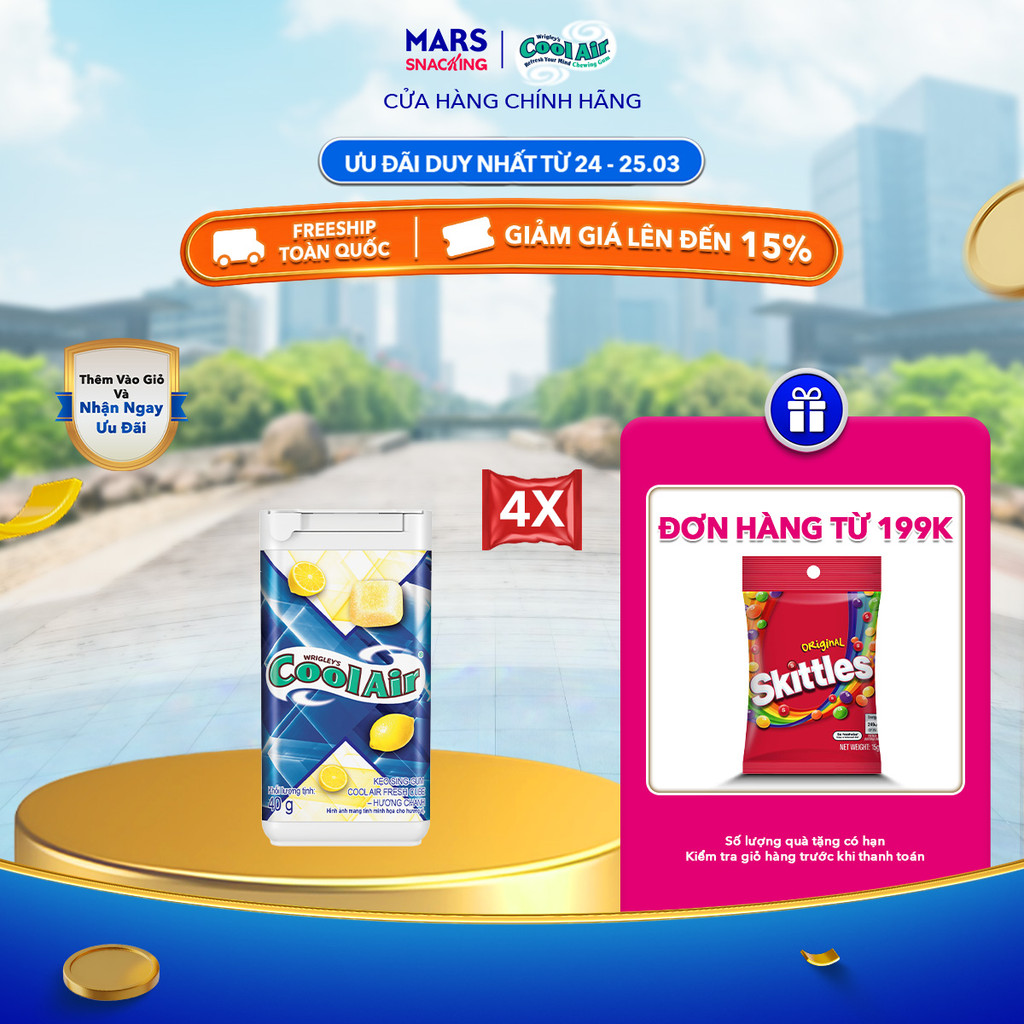 Combo 4 Kẹo Sing-Gum Cool Air Fresh Cube Lemon - Hương Chanh 40g
