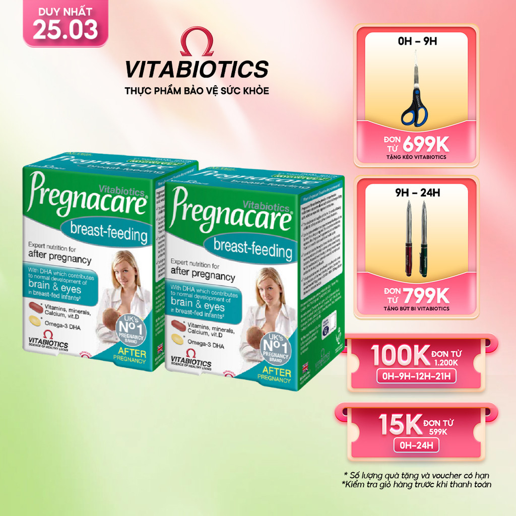 Combo 2 Hộp TPBVSK PREGNACARE Breast-feeding Bổ Sung Vitamin Và Khoáng Chất Cho Phụ Nữ Cho Con Bú 84 Viên Vitabiotics