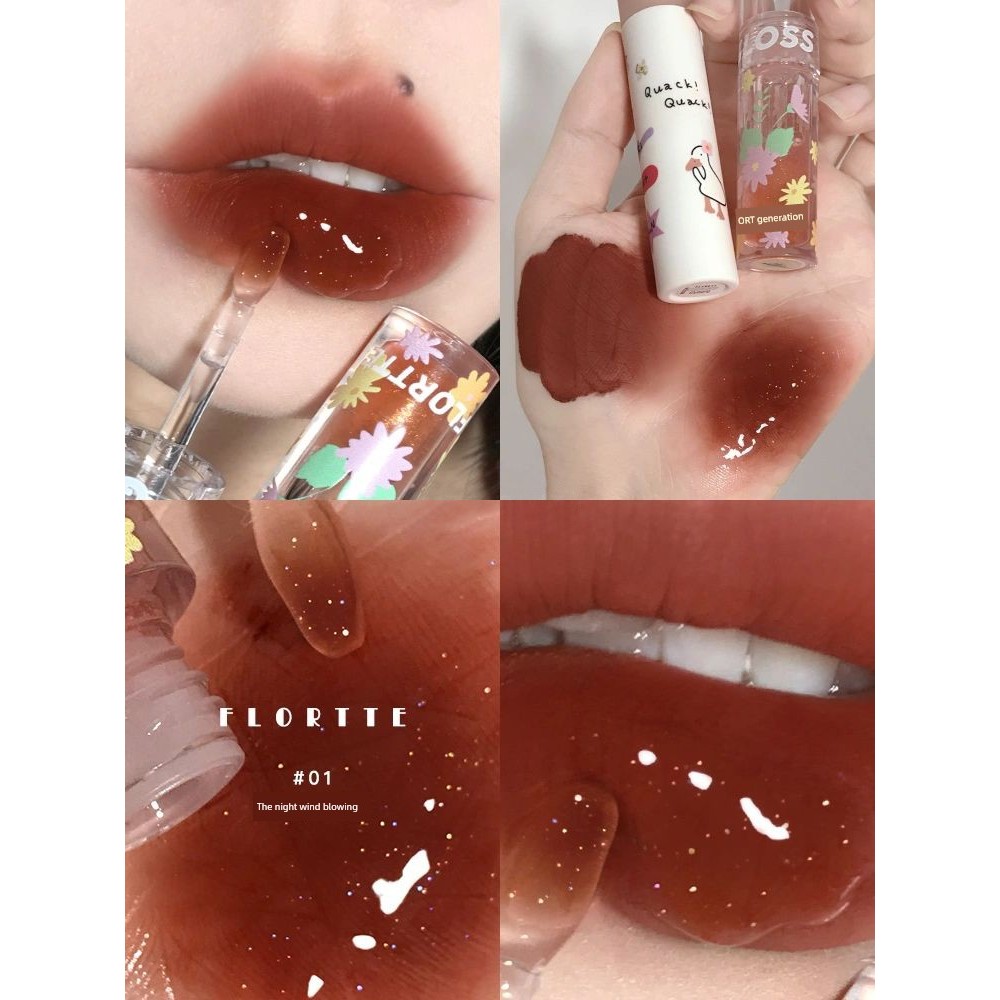 Flortte Flower Lolia Lip Oil Love Tiger Oil Thủy tinh trong suốt Lip Lolia Lip Gloss Lip Oil Lip Gla
