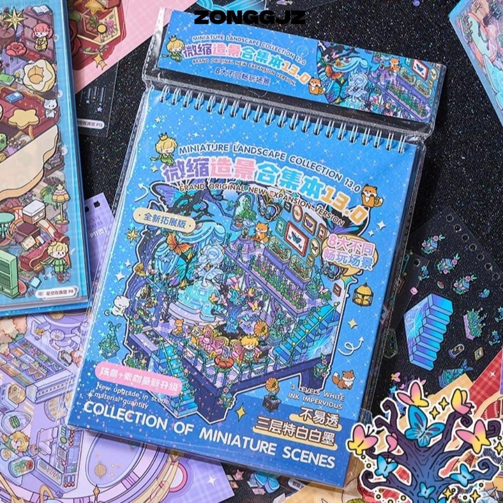 Nhãn dán xếp chồng trực quan ZONGGJZ, PET 15 tờ 8 cảnh Mini Scene Sticker, Dễ thương DIY Craft Punk 