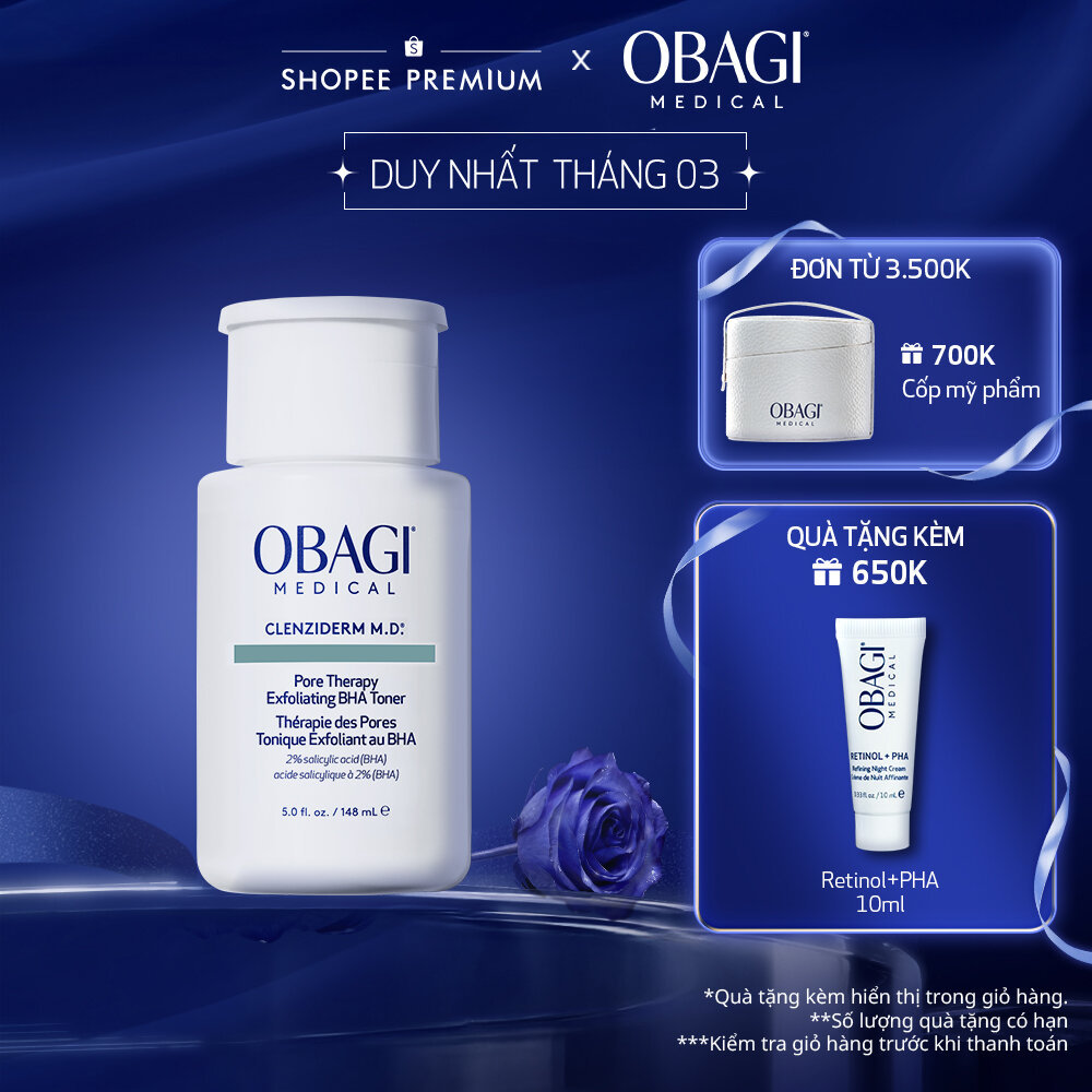 [Voucher SVIP 20%] Toner tẩy tế bào chết làm sạch mụn BHA Obagi Clenziderm M.D. Exfoliating 148ml
