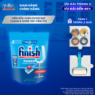Viên Rửa Chén Bát Finish Powerball Power Everyday Clean & Shine - Túi 100 viên siêu tiết kiệm