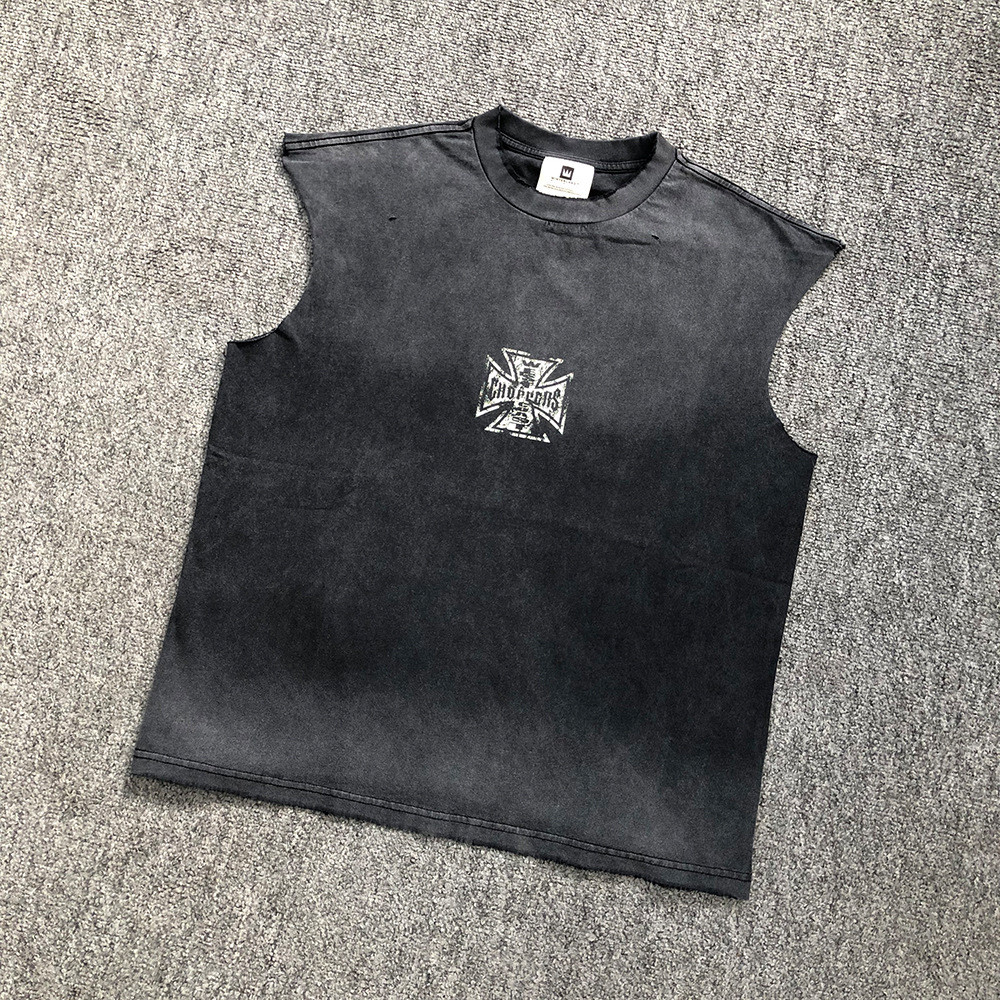 AYN2 West Coast Choppers West Coast Skull Cross American Street Style Sleeveless Tank Top with Cut-O