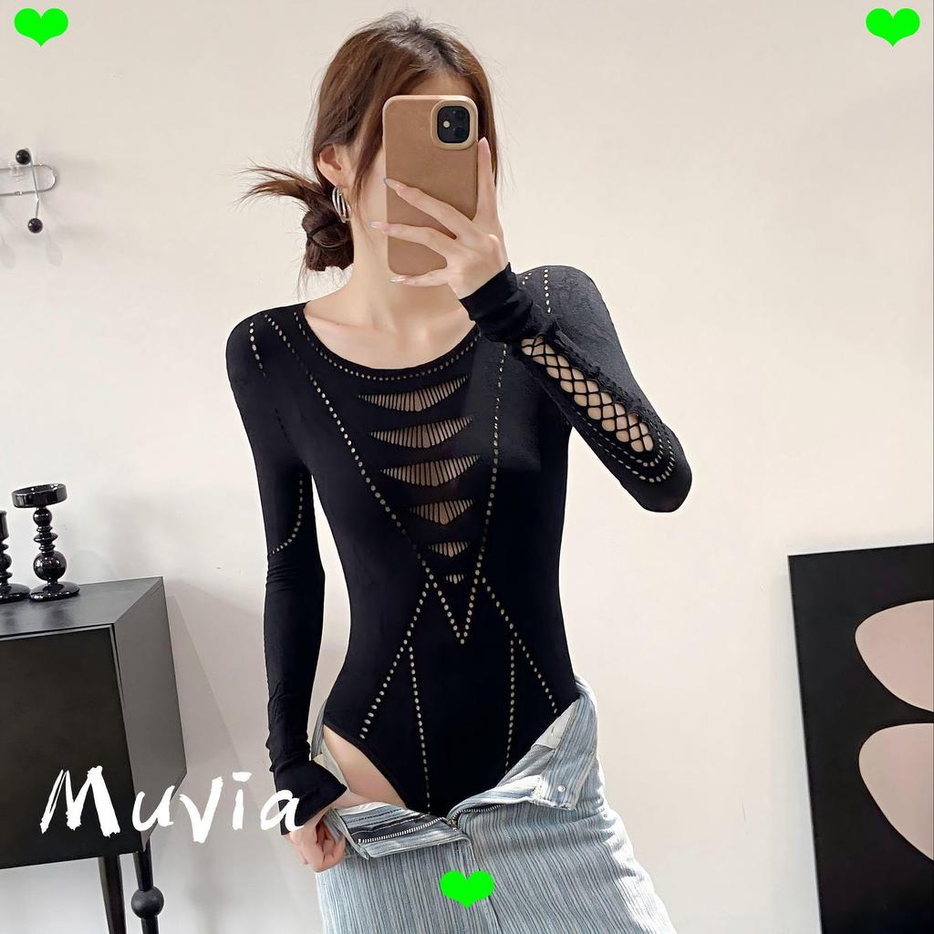 Hàng có sẵn❤Body dài tay rỗng Top Slim-fit Body Sculpting