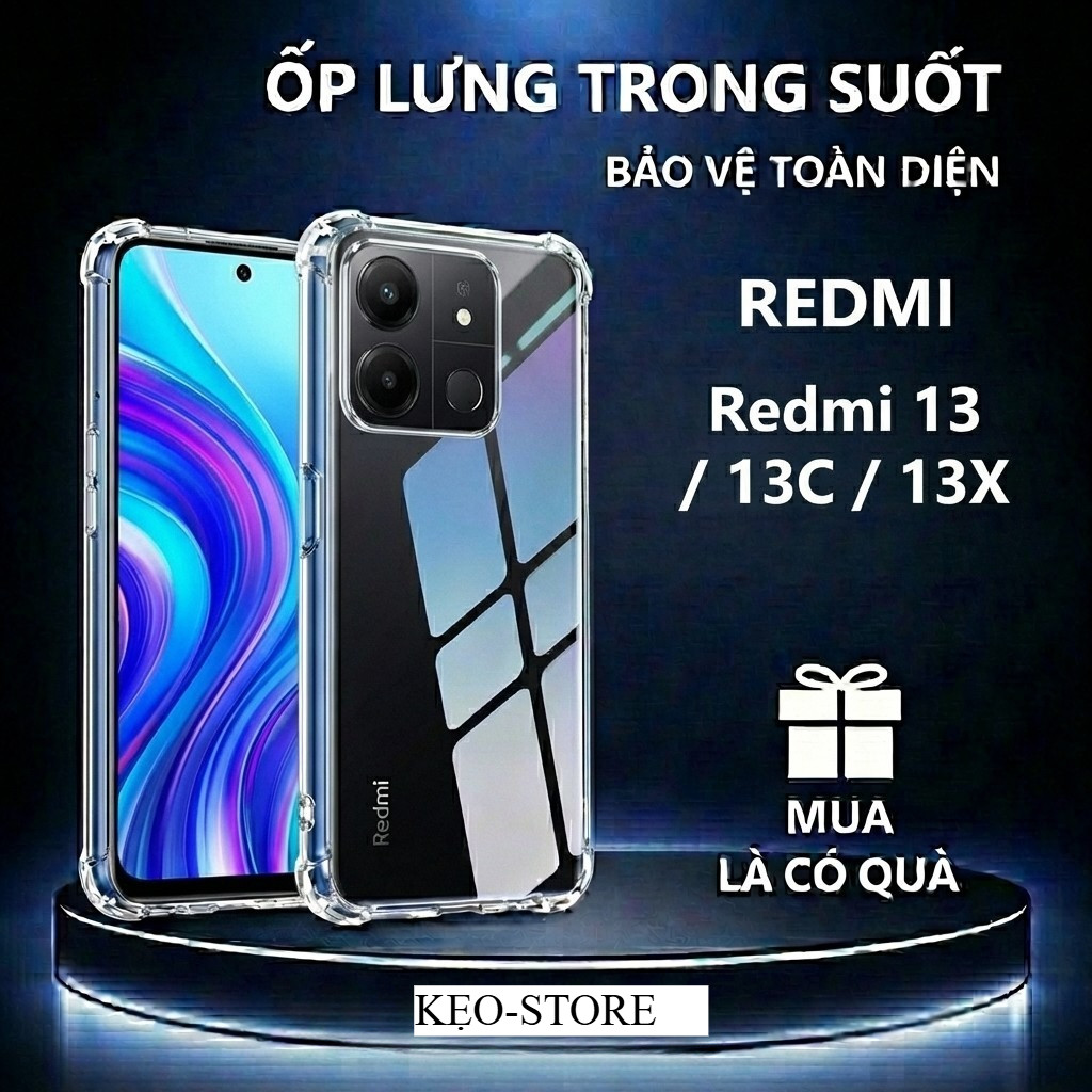 Ốp lưng chống sốc Redmi 13 / 13C/ 13X trong suốt, silicon, bảo vệ camera- KẸO-STORE