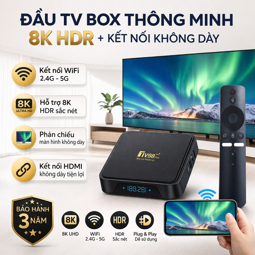 Android tv box tv box 8k tv box android tv box smart box, hỗ trợ 8K HDR wifi 2.4G 5G kết nối không d