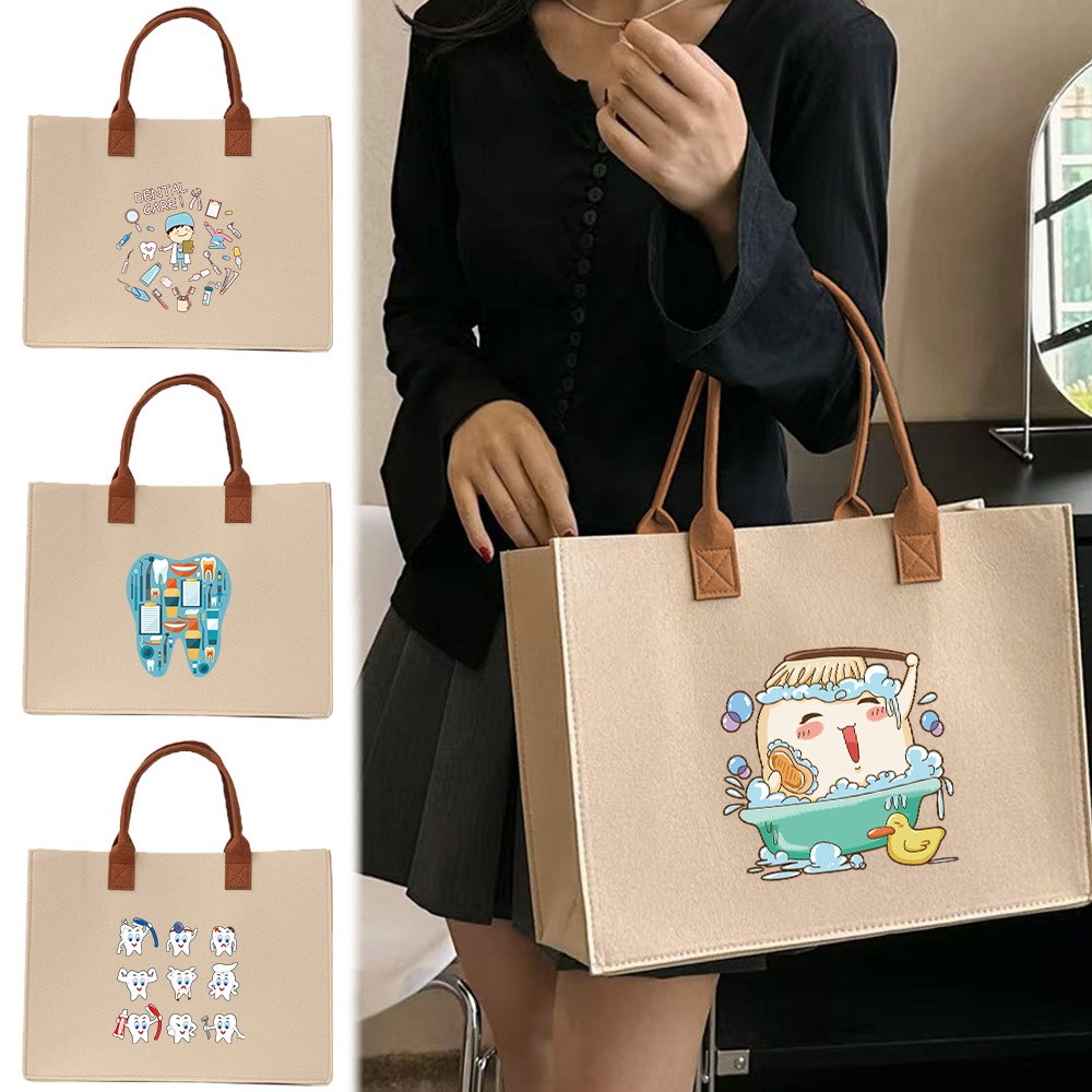 Large capacity In stock Exquisite print 【Lowest price】 Thickened Felt tote bag Large felt tote bag C